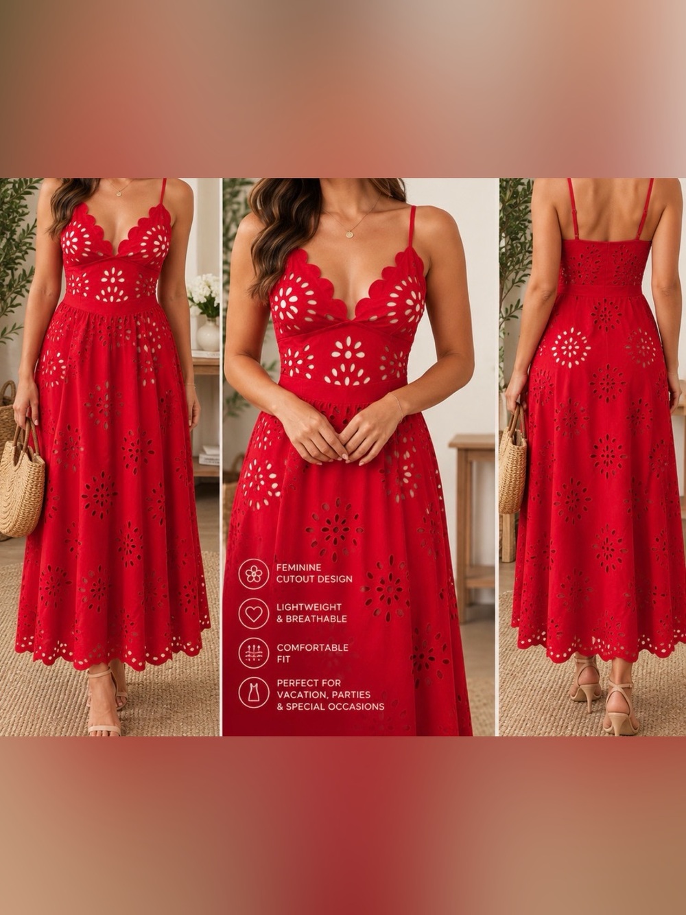 Laser Flower Hollow One-Piece Swimsuit & Skirt Set